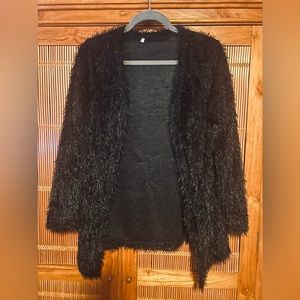 New Fuzzy Black Cardigan Sweater
